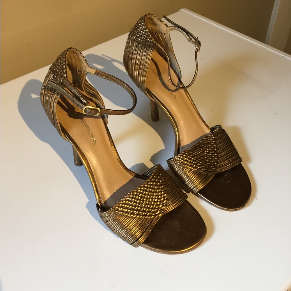 Via Spiga Gold ankle strap heels